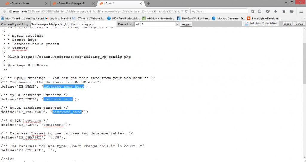 جایگزین کردن اطلاعات بانک اطلاعات در wp-config