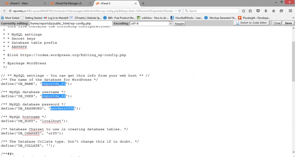 نتیجه تغییرات در wp-config