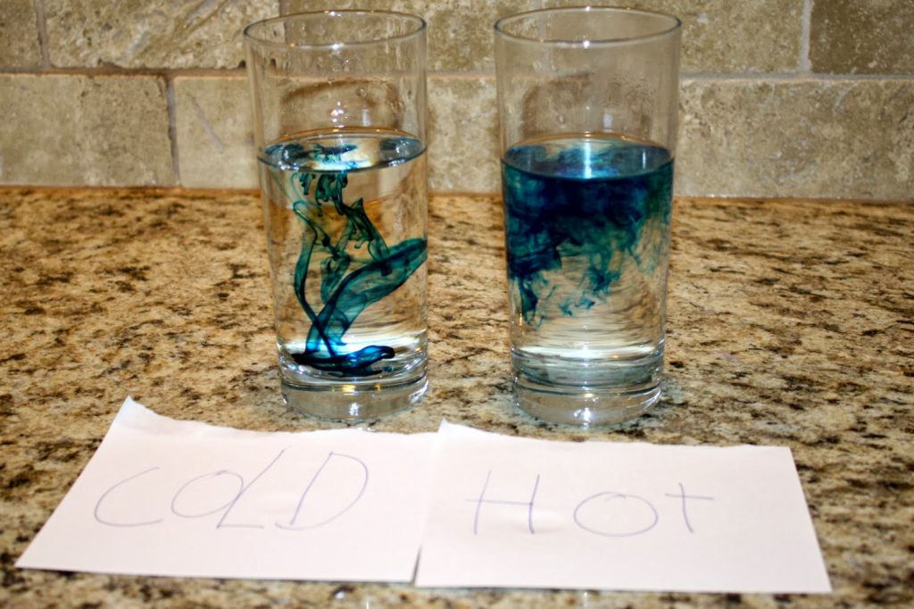 حرکت مولکول ها در آب گرم سریع تر است.