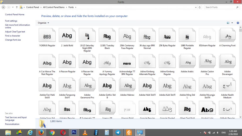 پوشه فونت در کنترل پنل ویندوز