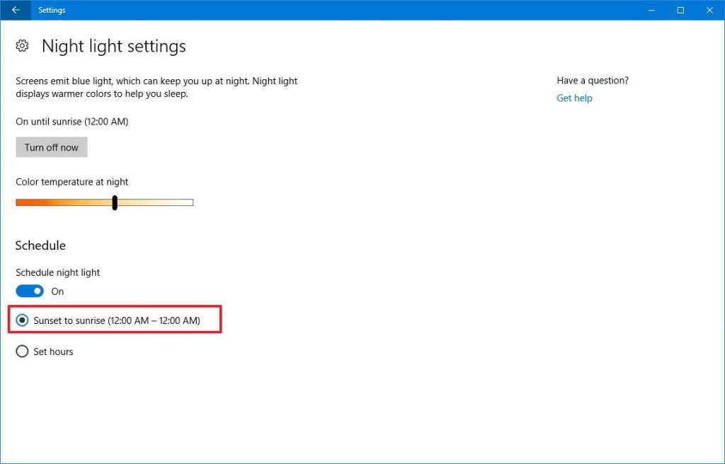 فیلتر نور آبی در ویندوز 10