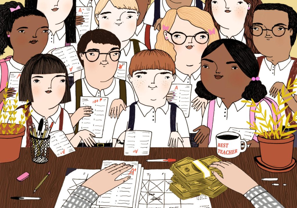 دانش‌آموزانی که برای دریافت وجه در ازای نمرات خوب در آزمون، دست دراز می‌کنند